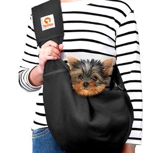 TOMKAS Small Dog Sling Carrier - Adjust. Strap & Zip Pocket - Black